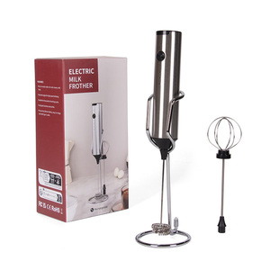 Potente Espumador de leche de mano de acero inoxidable, mezclador de café de lujo con logotipo personalizado, fabricante de espuma a batería - Product Image 1