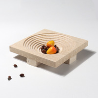 STONEKOCC Plateau Rétro en Marbre Travertin Beige Naturel, Formes Carrées et Circulaires Irrégulières, Décoration Multifonctionnelle pour Bureau et Maison