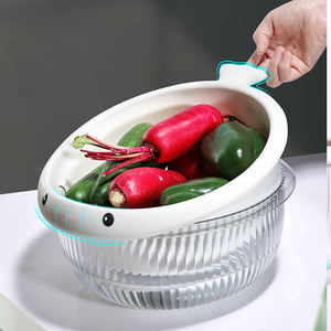 Eco-Friendly Double-Layer Plastic <b>Draining</b> Basket PP PET Colander for Washing Fruits & Vegetables in Home Kitchen Use - Product Image 3