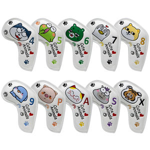 Offre Spéciale : Housses de Fer de Golf en Cuir PU Noir, Motifs Animaux Mignons, pour Fer de Golf (10 pièces/ensemble, 4~9, P, A, S, X) - Product Image 1
