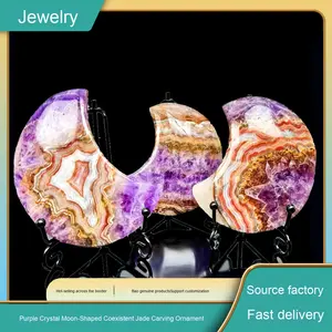 Nuevas Artesanías <span class=keywords><strong>de</strong></span> Cristal Natural al por Mayor DIY: Tallados <span class=keywords><strong>de</strong></span> Cara <span class=keywords><strong>de</strong></span> <span class=keywords><strong>Luna</strong></span> <span class=keywords><strong>de</strong></span> Amatista y Piroxeno en Símbiosis, Adornos <span class=keywords><strong>de</strong></span> Cueva y Coleccionables <span class=keywords><strong>de</strong></span> Fábrica Original - Product Image 1