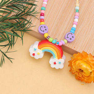 Collar con colgante de arcoíris con cuentas de cara sonriente, amuleto de dibujos animados, regalo de joyería para niños y niñas - Product Image 2