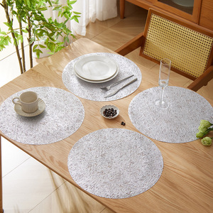 Round PVC Table <b>Mat</b> Heat Insulating <b>Waterproof</b> Placemat For Dining Table Silver Color - Product Image 3