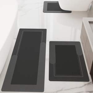 Ensemble de 3 tapis de salle de bain en diatomite écologiques, super absorbants, antidérapants, à motifs de dessins animés, comprenant un tapis de toilette en forme de U et un tapis de douche, lavable en machine - Product Image 3