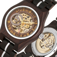 Montre mécanique en bois et verre ajouré de style rétro, design unique et de haute qualité, pour homme - Vente en gros
