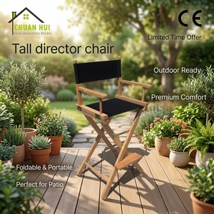 Chaise de Réalisateur Pliante en Bois Haute avec Cadre Surélevé et Siège en Toile – Idéale pour Studio de Maquillage, <span class=keywords><strong>Bar</strong></span>, <span class=keywords><strong>Comptoir</strong></span>, Terrasse – Meilleure Vente - Product Image 1
