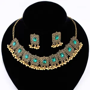 Boho Set perhiasan anting-anting, Set perhiasan pengantin kristal India etnik, Aksesori pernikahan