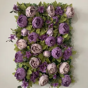 Pared de flores falsas moradas 3D, panel de fondo de pared de flores de peonía de seda Artificial para decoración de fiesta de boda