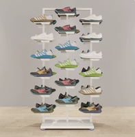 Présentoir à chaussures autoportant en métal thermolaqué lavable, 10 étagères, vente directe usine, idéal pour les magasins de chaussures
