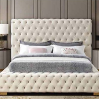Meubles de chambre à coucher modernes de luxe, rangement multifonctionnel, lit en bois de taille king-size en tissu velours, tatami
