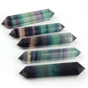 High Quality Natural Crystal Wands Rainbow Fluorite Double Points For Healing