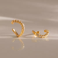 Manchette d'oreille dorée avec pierre transparente sertie, boucles d'oreilles clipsables, barre incurvée, clou pendante, bijoux hélix, vente en gros, dropshipping, cadeau pour femme