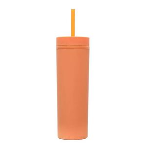 Hot Sale Custom Reusable Drinks <b>Tumbler</b> Double Wall Straight Shape Skinny Plastic <b>Tumbler</b> With <b>Lid</b> <b>and</b> <b>Straw</b> - Product Image 5