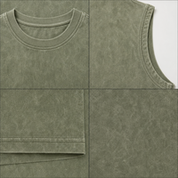 Débardeur en coton délavé style vintage avec col ras du cou côtelé, emmanchures côtelées, ourlet droit uni, style minimaliste, vert olive, sans manches