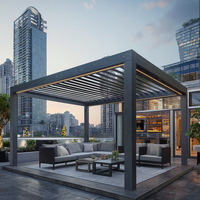 Pergola motorisée en aluminium avec toit à lames bioclimatiques et stores intégrés pour jardin, pavillon, terrasse
