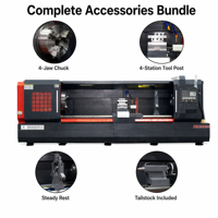 Torno CNC de Cama Plana Multiusos de Servicio Pesado CK6180X3000 con Controlador GSK, Mandril de 4 Mordazas, Torreta y Soporte Estacionario para la Industria Petrolera