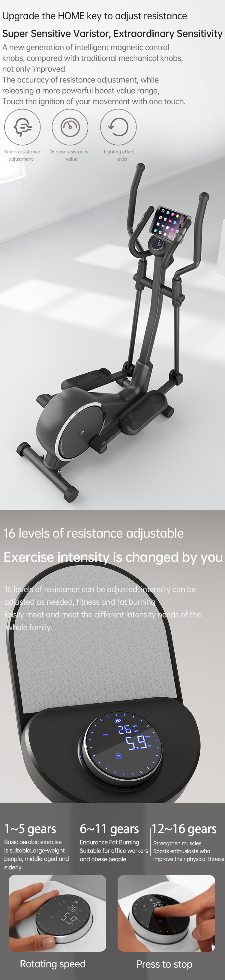 YPOO Exercise Spinning Bike Elliptical Machine Cross Trainer 12 Level Resistance Digital Mo<i></i>nitor Fitness elliptical Bike