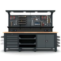 Banc de travail industriel en métal robuste Proline Plus+ Combo 2602 |   Plateau de table en bois de hêtre de qualité supérieure, fabricant turc