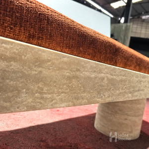 Modern Minimalist <strong>Seating</strong> Natural Marble Travertine <strong>Bench</strong> <strong>with</strong> Soft Velvet <strong>Cushion</strong> for Home &amp; Commercial Decor - Product Image 5