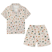 Pyjama pour enfants en fibre de bambou personnalisé, ensemble deux pièces, doux, respirant, manches courtes, motif à pois, printemps été