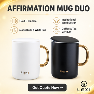Set Regalo di Tazze in Ceramica con Scritte Motivazionali, Nero e Bianco Opaco con Manico Dorato, Personalizzabile per Caffè e Tè - Product Image 2