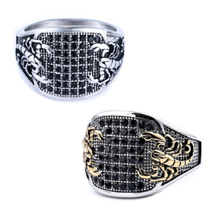 Anillo de Acero Inoxidable con Diamantes Negros y Escorpión, Estilo Retro Personalizado Europeo y Americano, Accesorios de Moda Minimalistas Nórdicos - Product Image 1