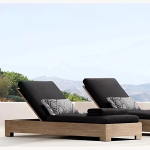 Meubles de jardin SUNWAY, nouveau design, chaise longue en teck massif pour hôtel, patio, chaise longue de loisirs avec ombrage - Product Image 1