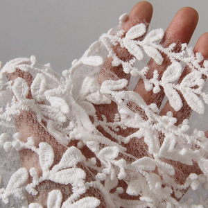 Custom design catkins foglia tridimensionale tessuto a maglia fine cotone pizzo comodo tessuto ricamato - Product Image 1