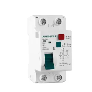Protetor de curto-circuito akkostar 1p 63a rcbo 4500a, interruptor elétrico protetor de vazamento