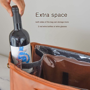 Bolsa Enfriadora de <span class=keywords><strong>Vino</strong></span> Acolchada y Aislada, Portátil, de Cuero, para <span class=keywords><strong>2</strong></span> <span class=keywords><strong>Botellas</strong></span>, Bolsa de Transporte - Product Image 5