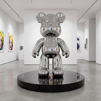 Statue d'ours violent grandeur nature personnalisée pour la décoration artistique de la maison, sculpture en acier inoxydable poli miroir