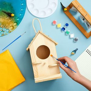 Modern çiftlik DIY ahşap Birdhouse 4-Pack kapalı açık ev erkek ve kız için duvar süsü kiti hediye ahşap kuş evi - Product Image 5