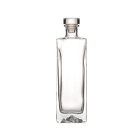 Conception unique sous le fond 250ml 500ml bouteille en verre de silex carré pour whisky nordique vide rhum vodka esprit avec bouchon en verre