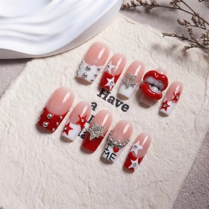 <span class=keywords><strong>Faux</strong></span> ongles à presser faits main, dégradé noir et rouge, griffes d'aigle gothiques, longs, forme stiletto, en gel acrylique multicouche - Product Image 6