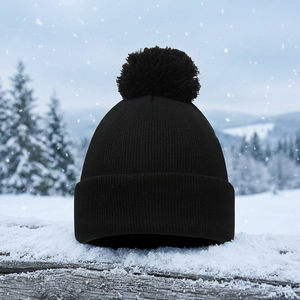 Unisex Winter Sports Warm Black <strong>Beanie</strong> <strong>Pom</strong> <strong>Pom</strong> Wholesale Outdoor Knitted Acrylic Common Cuff Bobble Hat Travel Case Men - Product Image 2