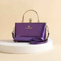 Sac à main en cuir verni léopard pour femme, violet brillant, polyester, anneau métallique, sac bandoulière
