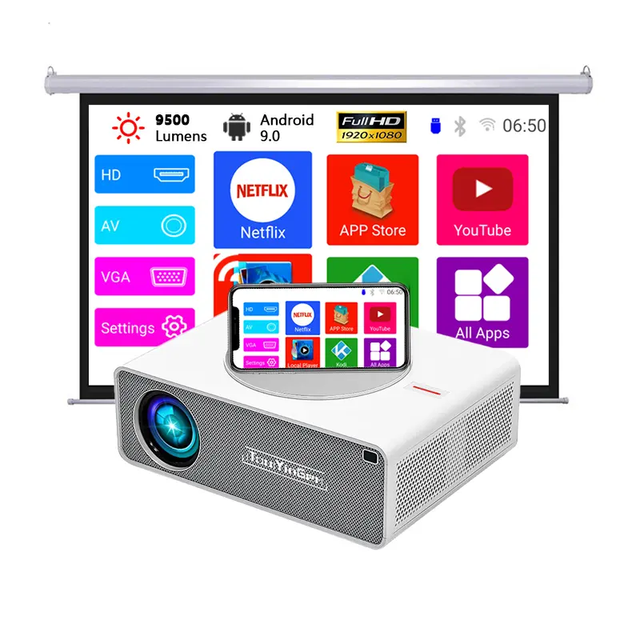 Touyinger Q10W Led Projector Full hd 1920 X 1080 High Brightness 9500 Lumens with Wifi Android for Home Theater