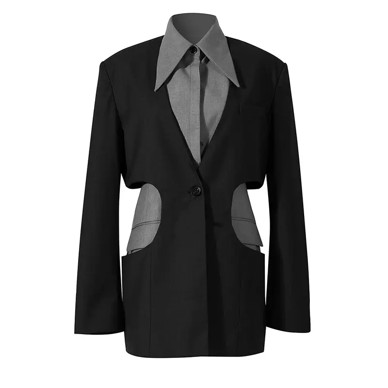 Jackets For Women Fall Niche Fashionable Laminated Stitching Design Hollow-out Two-piece Suit Coats For Ladies Winter Clothes