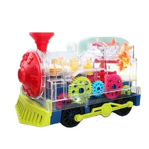 新款儿童电动万能齿轮透明火车发光音乐灯360度旋转儿童汽车玩具