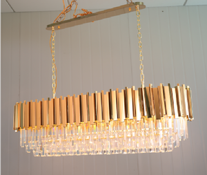 Lustre ovale en cristal bronze pour restaurant, lampes suspendues au <span class=keywords><strong>plafond</strong></span> de l'îlot, éclairage de luxe doré - Product Image 2
