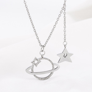 Star Planet Pendant Necklace <b>Titanium</b> Steel Rhinestone Charm Unisex Gift Jewelry - Product Image 1
