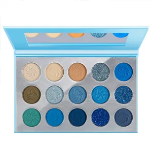 ฉลากส่วนตัวที่มีสีสันสีฟ้าแต่งหน้ามังสวิรัติ15อายแชโดว์ Palette Oem