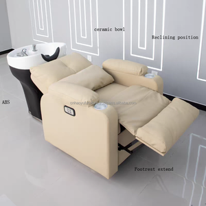 Sillón de Champú Moderno y Lujoso con Rotación y Reclinación, Lavabo de Cerámica, Reposapiés Ajustable para Salones, Hoteles y Talleres - Product Image 1