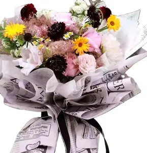 Flower wrapping tissue paper Color Black and White Newspaper Floral Weekly Retro News Fashion Papel Para Arreglo Floral