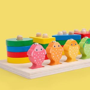 2 in 1 Fishing Game Montessori Wooden Motor Skills Geometric <b>Block</b> Color <b>Shape</b> Sorter Puzzle Toys - Product Image 5