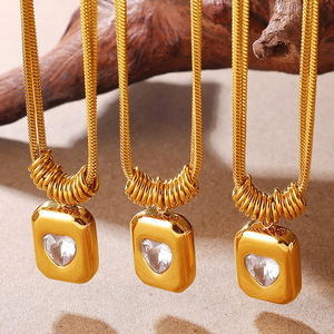 Collier double couche en acier inoxydable avec strass en forme de cœur et chaîne serpent, luxueux et empilable, pour femmes - Product Image 6