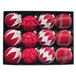 Décorations de Noël pour la maison, ornements suspendus, boules floquées en plastique, pendentifs faits à la main, écologiques, DIY, colorés, 12 pièces/ensemble - Product Image 1