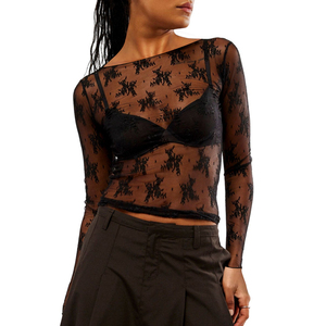 <span class=keywords><strong>Camicetta</strong></span> trasparente ricamata estate 2025 canale Sexy vedere attraverso le magliette da donna in pizzo <span class=keywords><strong>a</strong></span> maniche lunghe girocollo per feste - Product Image 2