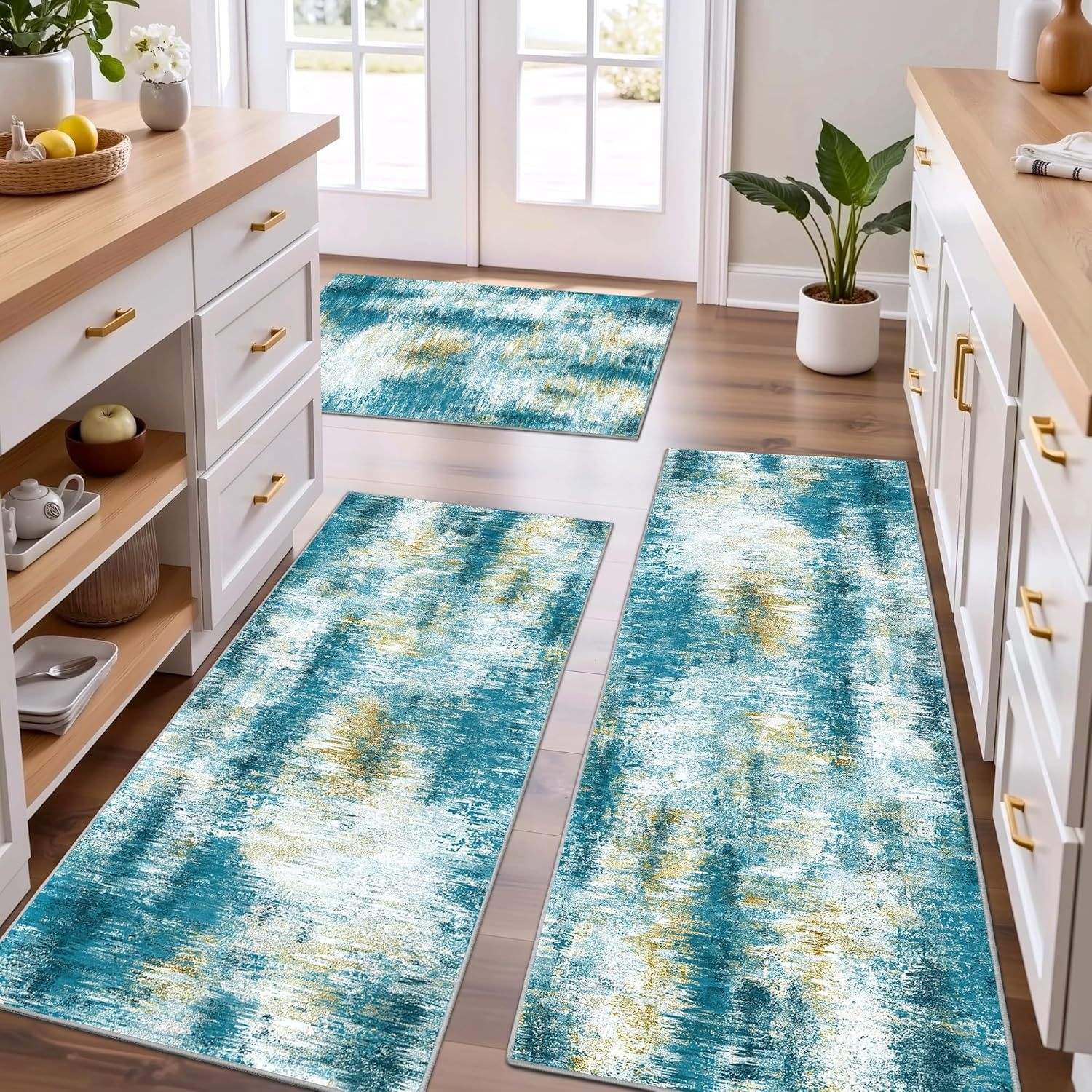 Ensemble de tapis de cuisine de couleur abstraite (3 pièces) 06
