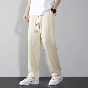 <span class=keywords><strong>Pantalon</strong></span> large et droit en velours côtelé tricoté léger pour homme, taille élastique, anti-boulochage, grande taille, couleur unie, tendance décontractée pour l'été - Product Image 4
